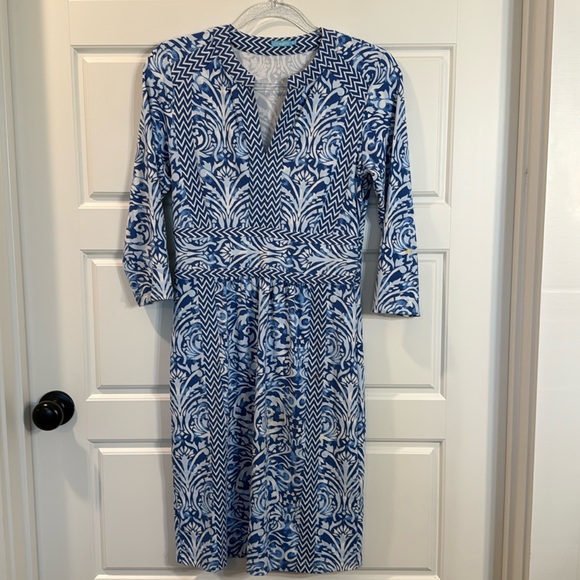 J. McLaughlin Dresses & Skirts - J. McLaughlin Lola Dress Catalina Cloth Blue White Chevron 3/4 Sleeves XS